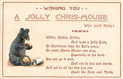 Ratón gris sentado, tarjeta de Navidad de English School