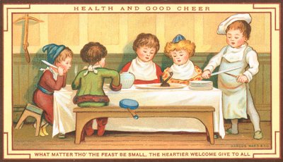 Sentados a un festín muy pequeño, tarjeta de Navidad de English School