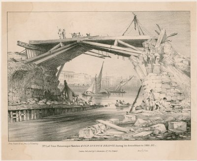 Boceto del antiguo Puente de Londres durante su demolición en 1831, 1832 de English School