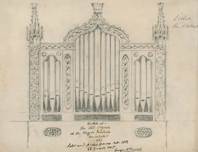 Boceto del viejo órgano en los Jardines Reales (Jardines de Vauxhall, Londres) de English School