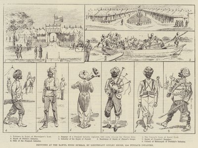 Bocetos en el Durbar de Rawul Pindi (grabado) de English School