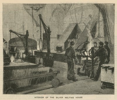 Bocetos en la Royal Mint, Tower Hill; interior de la casa de fundición de plata de English School