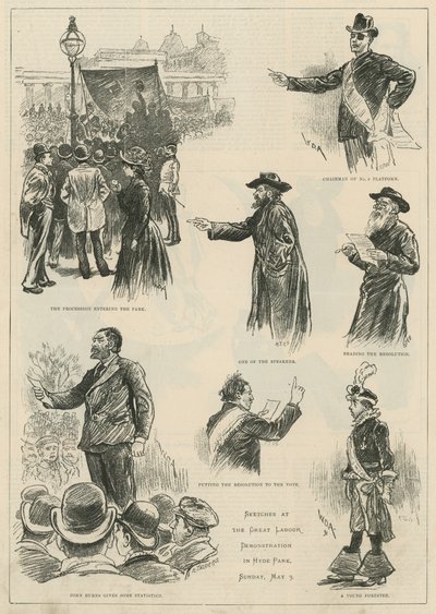 Bocetos en la gran manifestación laboral en Hyde Park, domingo 3 de mayo de 1891 de English School