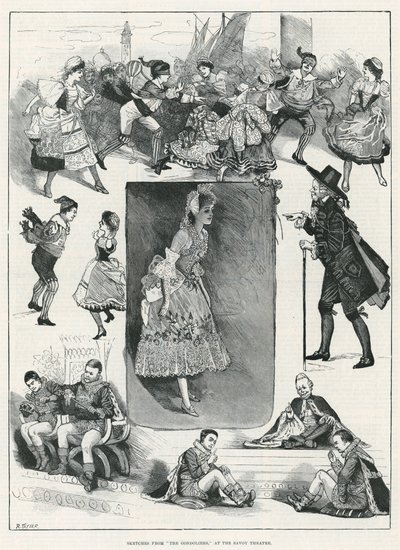 Bocetos de Los Gondoleros en el Teatro Savoy de English School