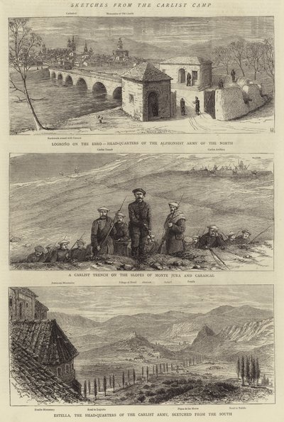 Bocetos del campamento carlista (grabado) de English School