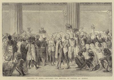 Bocetos en India, Reunión Anti-Impuesto de Sal de Nativos en Bombay (grabado) de English School