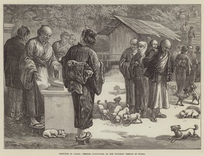 Bocetos en Japón, alimentando cachorros en el templo budista de Oyama de English School