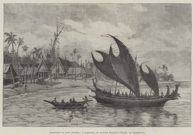 Bocetos en Nueva Guinea, un Lakatoi, o Barco Comercial Nativo, de Kerepunu de English School