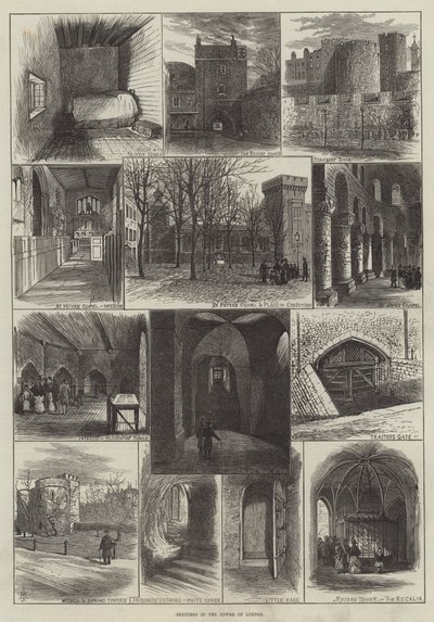 Bocetos en la Torre de Londres (grabado) de English School