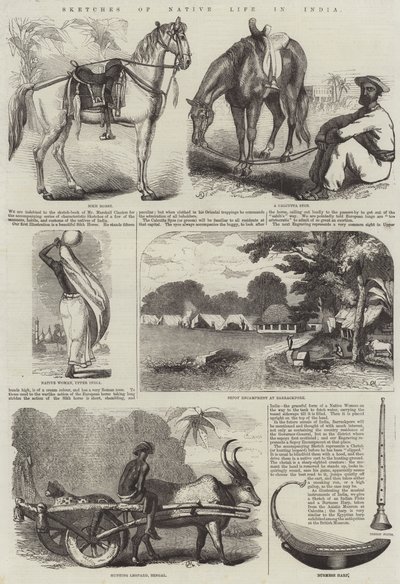 Bocetos de la vida nativa en India (grabado) de English School