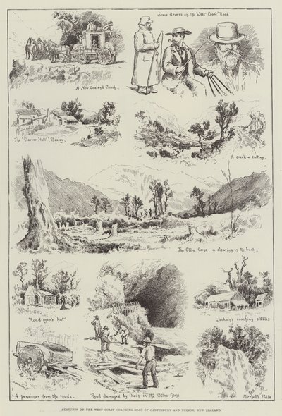 Bocetos en la Ruta de Carruajes de la Costa Oeste de Canterbury y Nelson, Nueva Zelanda de English School