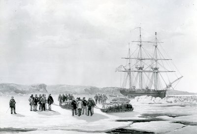 Fiesta en trineo saliendo del HMS Investigator en Mercy Bay, bajo el mando del teniente Gurney Creswell de English School