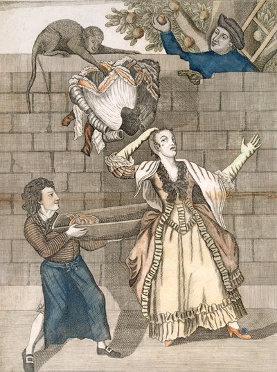 Juego de manos por un mono o la cabeza de la dama descargada, de un dibujo original de Grimm, impreso para Carington Bowles, Londres, pub. 1778 de English School