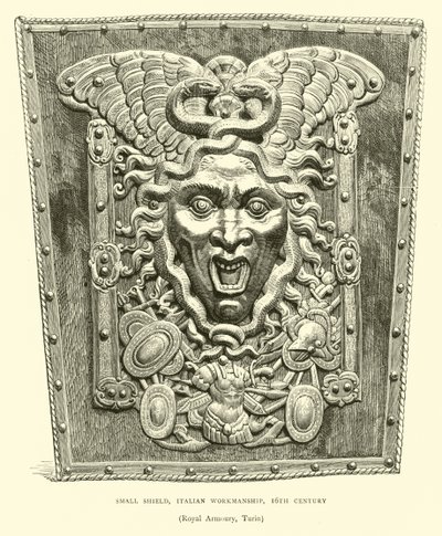 Pequeño escudo, trabajo italiano, siglo XVI de English School