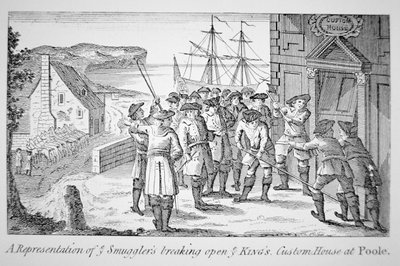 Contrabandistas abriendo la Casa de Aduanas del Rey, Poole, Dorset de English School
