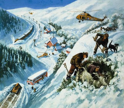 Rescate en la nieve (gouache sobre papel) de English School