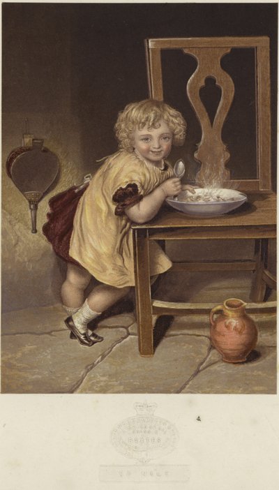 Qué agradable, una representación de una niña comiendo un tazón de comida humeante de English School
