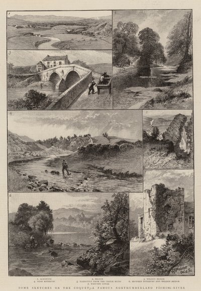 Algunos bocetos en el Coquet, un famoso río de pesca de Northumberland (grabado) de English School