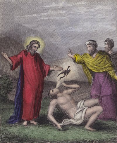 Algún demonio hosco invadió a un desgraciado ... (grabado coloreado) de English School