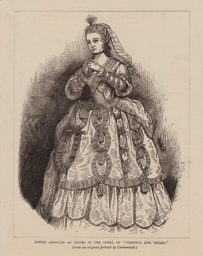Sophie Arnould como Tisbe en la ópera de "Píramo y Tisbe" (grabado) de English School