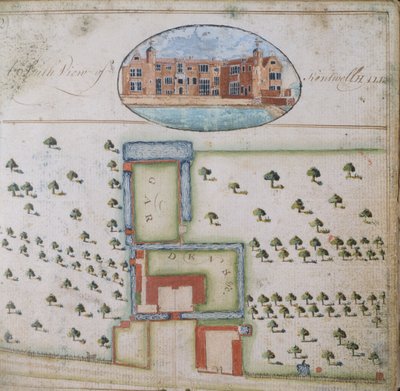 Vista sur de Kentwell Hall, del Estudio de la propiedad de Richard Moore, Esq. Kentwell Hall, Suffolk, 1777 de English School
