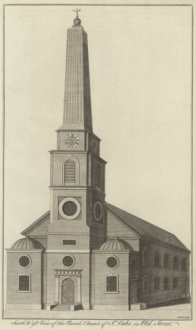 Vista Suroeste de la Iglesia Parroquial de San Lucas en Old Street, Londres de English School