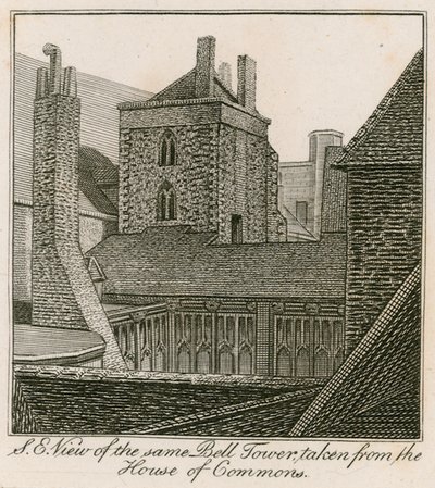 Vista sureste de la Torre de la Campana, Capilla de San Esteban, tomada desde la Cámara de los Comunes de English School