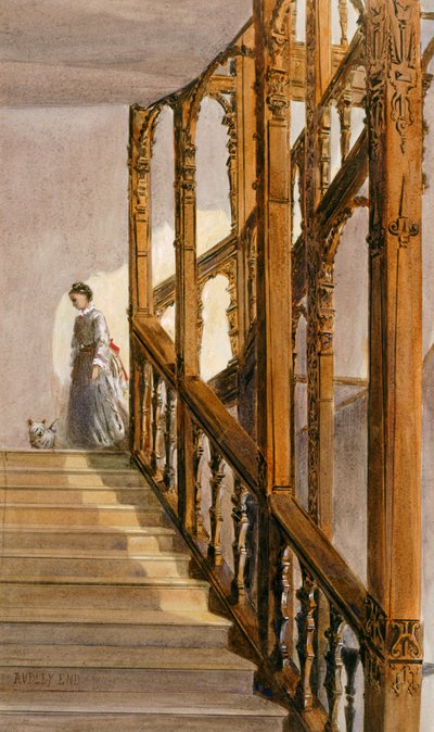 Escalera sur, Audley End House, finales del siglo XIX (acuarela sobre papel) de English School