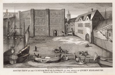Vista sur de la Aduana, Londres, en el reinado de la Reina Isabel de English School