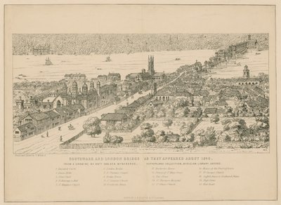 Southwark y el Puente de Londres como aparecían alrededor de 1546 de English School