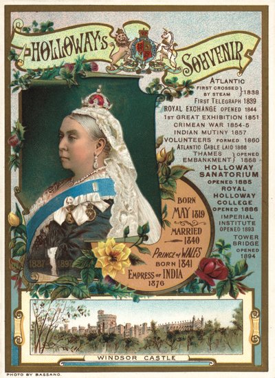 Souvenir del Jubileo de Diamante de la Reina Victoria en 1897 mostrando los eventos clave durante su reinado de English School