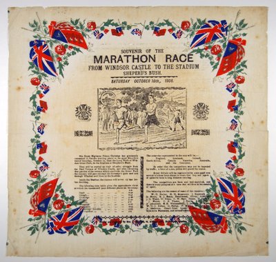 Recuerdo de la carrera de maratón desde el Castillo de Windsor hasta el Estadio, Shepherds Bush, 1908 de English School