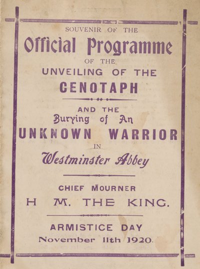 Programa de recuerdo de la inauguración del Cenotafio de English School