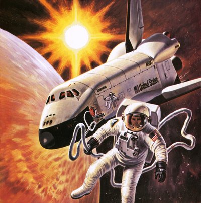 Traje espacial, según lo imaginado en 1977 de English School