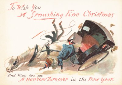 Carruaje y Caballo a toda velocidad volcando, Tarjeta de Navidad de English School