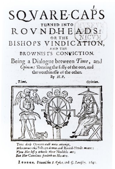 Gorras cuadradas convertidas en cabezas redondas, 1642 de English School