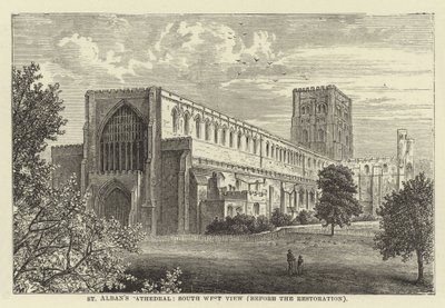 Catedral de St Albans, vista suroeste, antes de la restauración de English School