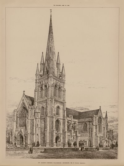 Iglesia de San Albán, Blackburn, exterior (grabado) de English School