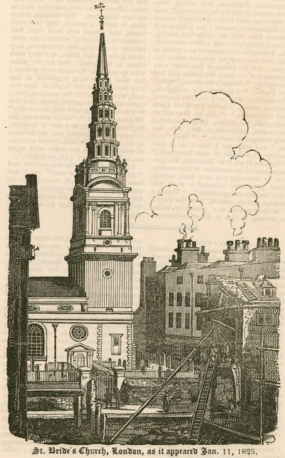 Iglesia de St Brides, Fleet Street, Londres, como apareció el 11 de enero de 1825 de English School