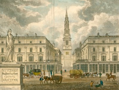 Iglesia de St Brides, Fleet Street, Londres; de un anuncio para Z Skyring, topógrafo, Primrose Street, Bishopsgate de English School