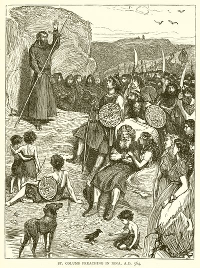 San Columbano Predicando en Iona, A.D. 564 de English School