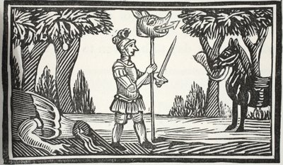 San Jorge con la cabeza del dragón, ilustración de Chap-books del Siglo XVIII de John Ashton, pub. 1882 de English School