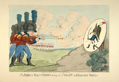 Voluntarios de St James disparando a un Blanco en Kilburn Wells, pub. 1803 de English School
