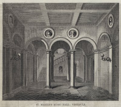 Vestíbulo del Salón de Música de St Martin (grabado) de English School