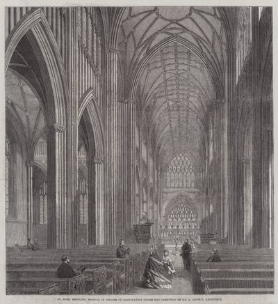 Santa María Redcliff, Bristol, en proceso de restauración bajo la dirección del Sr. G Godwin, arquitecto (grabado) de English School