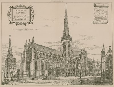 Catedral de San Pablo, Londres, antes de la destrucción de la aguja de English School