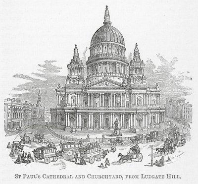 Catedral y cementerio de San Pablo, desde Ludgate Hill (grabado) de English School