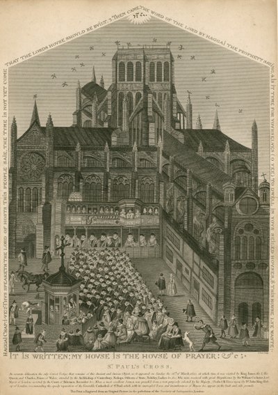 Cruz de San Pablo, Londres, como apareció el 26 de marzo de 1620 de English School