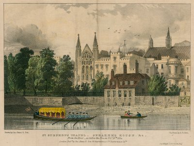 Capilla de San Esteban, Casa del Portavoz, etc., Westminster, Londres, desde el río Támesis de English School