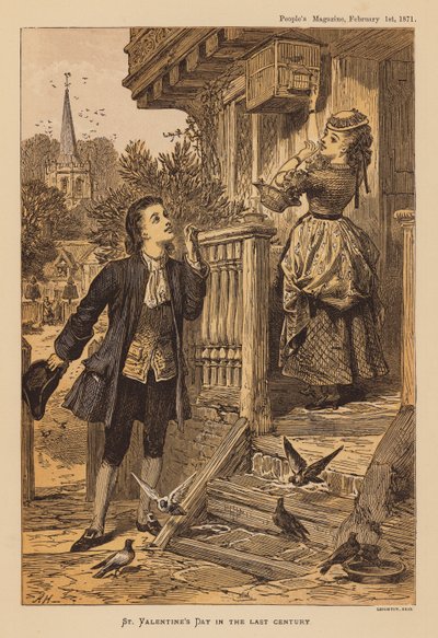 San Valentín en el siglo pasado (grabado coloreado) de English School